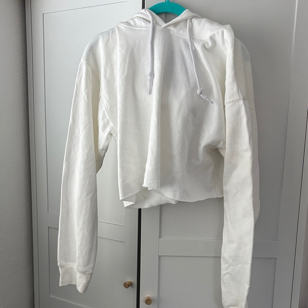 NWT Cropped White Hoodie - Soft Lightweight Pullover